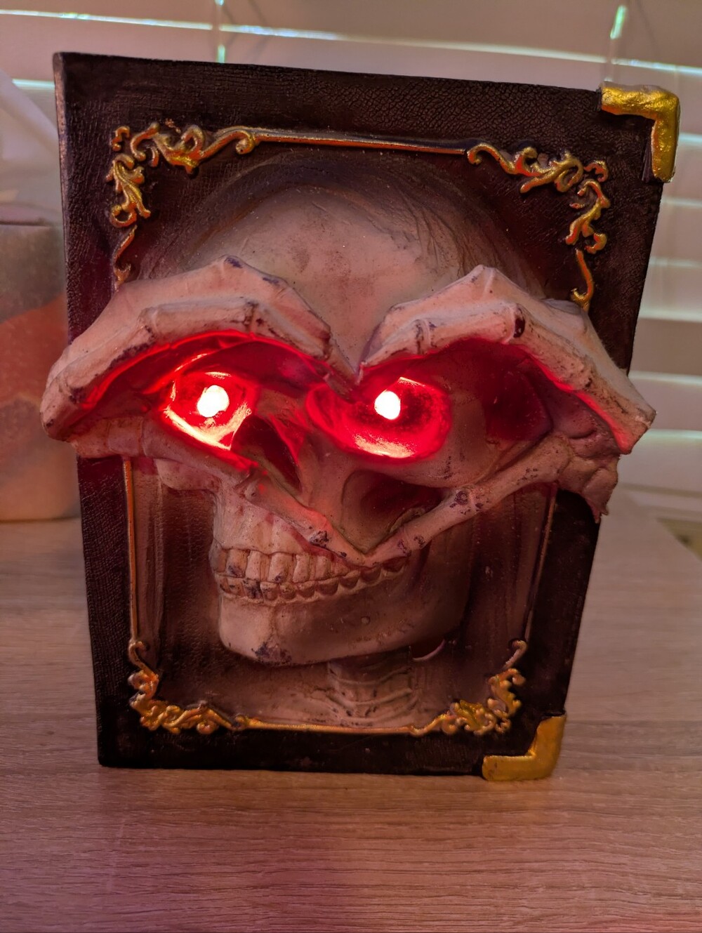 Vintage Gothic Skull Light Up Red Eyes Halloween Book Decor 6x7.5